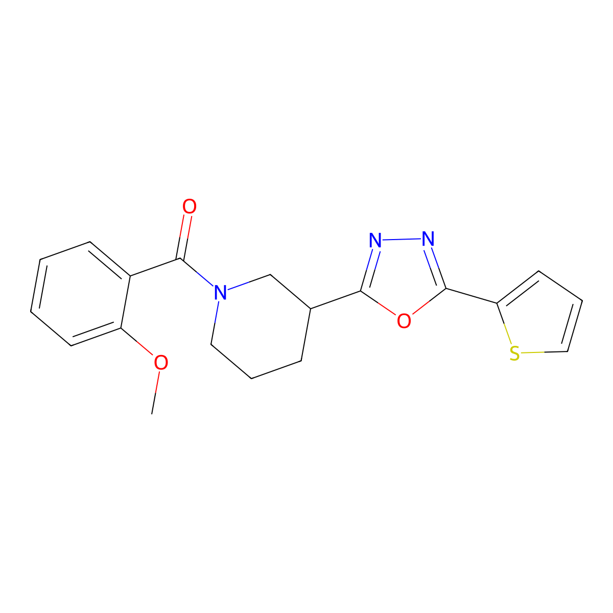 (2-Methoxyphenyl)(3-(5-(thiophen-2-yl)-1,3,4-oxadiazol-2-yl)piperidin-1-yl)methanone molecular structure, CAS 1105226-91-2