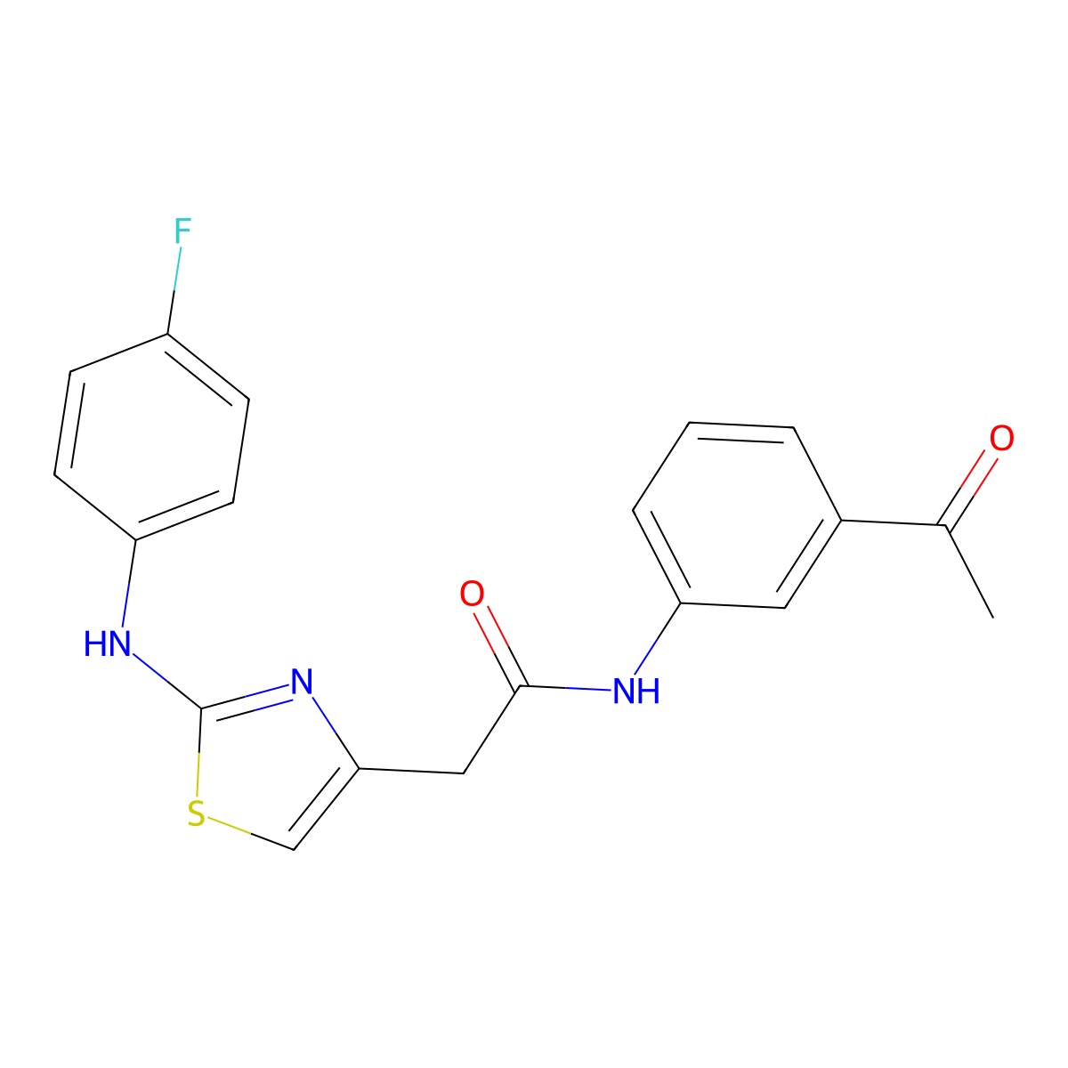 N-(3-acetylphenyl)-2-(2-((4-fluorophenyl)amino)thiazol-4-yl)acetamide molecular structure, CAS 1105226-95-6