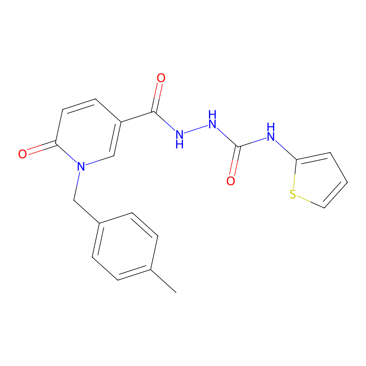 2-(1-(4-methylbenzyl)-6-oxo-1,6-dihydropyridine-3-carbonyl)-N-(thiophen-2-yl)hydrazinecarboxamide molecular structure, CAS 1105227-04-0