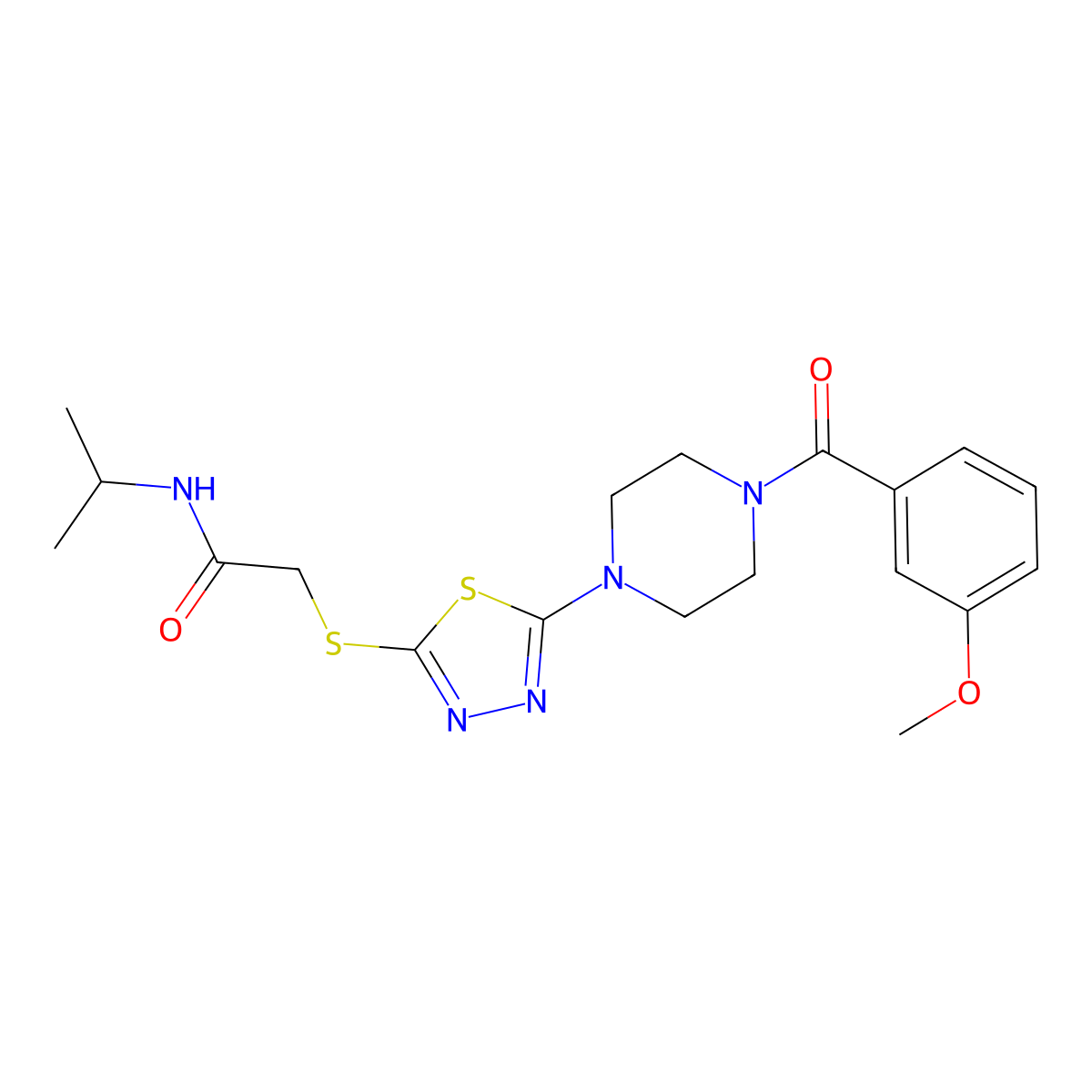 N-isopropyl-2-((5-(4-(3-methoxybenzoyl)piperazin-1-yl)-1,3,4-thiadiazol-2-yl)thio)acetamide molecular structure, CAS 1105227-08-4