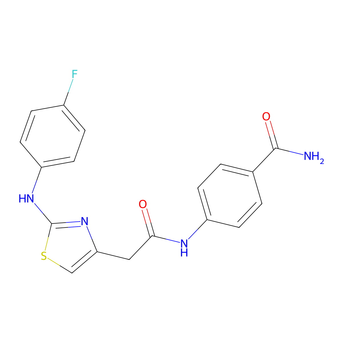 4-(2-(2-((4-Fluorophenyl)amino)thiazol-4-yl)acetamido)benzamide molecular structure, CAS 1105227-09-5