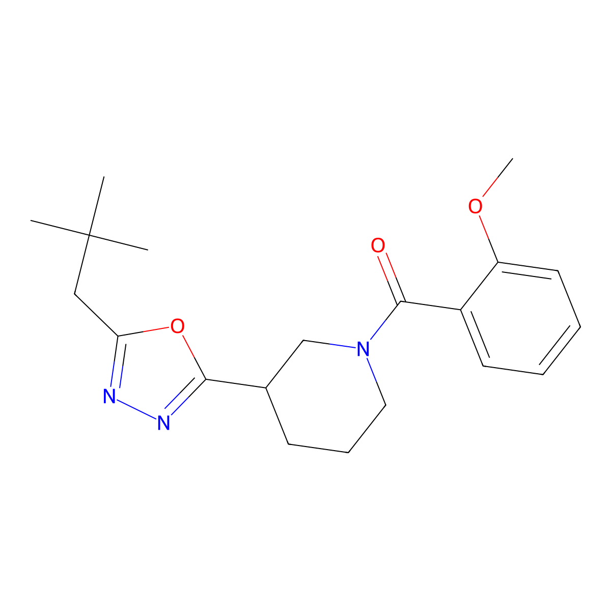 3-[5-(2,2-Dimethylpropyl)-1,3,4-oxadiazol-2-yl]-1-(2-methoxybenzoyl)piperidine molecular structure, CAS 1105227-12-0