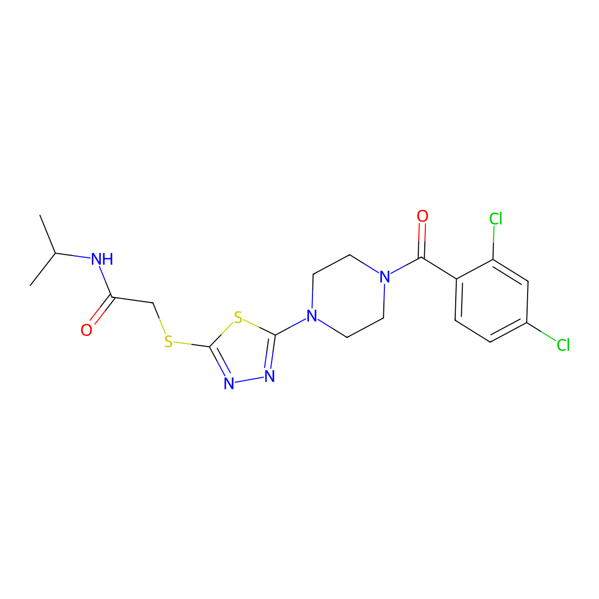 2-((5-(4-(2,4-dichlorobenzoyl)piperazin-1-yl)-1,3,4-thiadiazol-2-yl)thio)-N-isopropylacetamide molecular structure, CAS 1105227-15-3