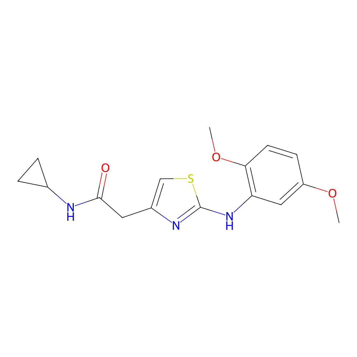 N-cyclopropyl-2-(2-((2,5-dimethoxyphenyl)amino)thiazol-4-yl)acetamide molecular structure, CAS 1105227-16-4