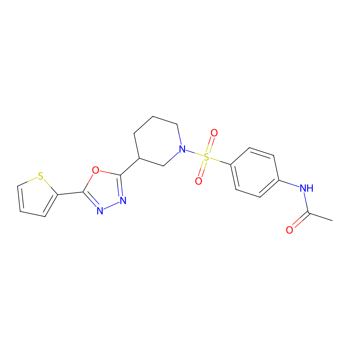 N-[4-({3-[5-(thiophen-2-yl)-1,3,4-oxadiazol-2-yl]piperidin-1-yl}sulfonyl)phenyl]acetamide molecular structure, CAS 1105227-19-7