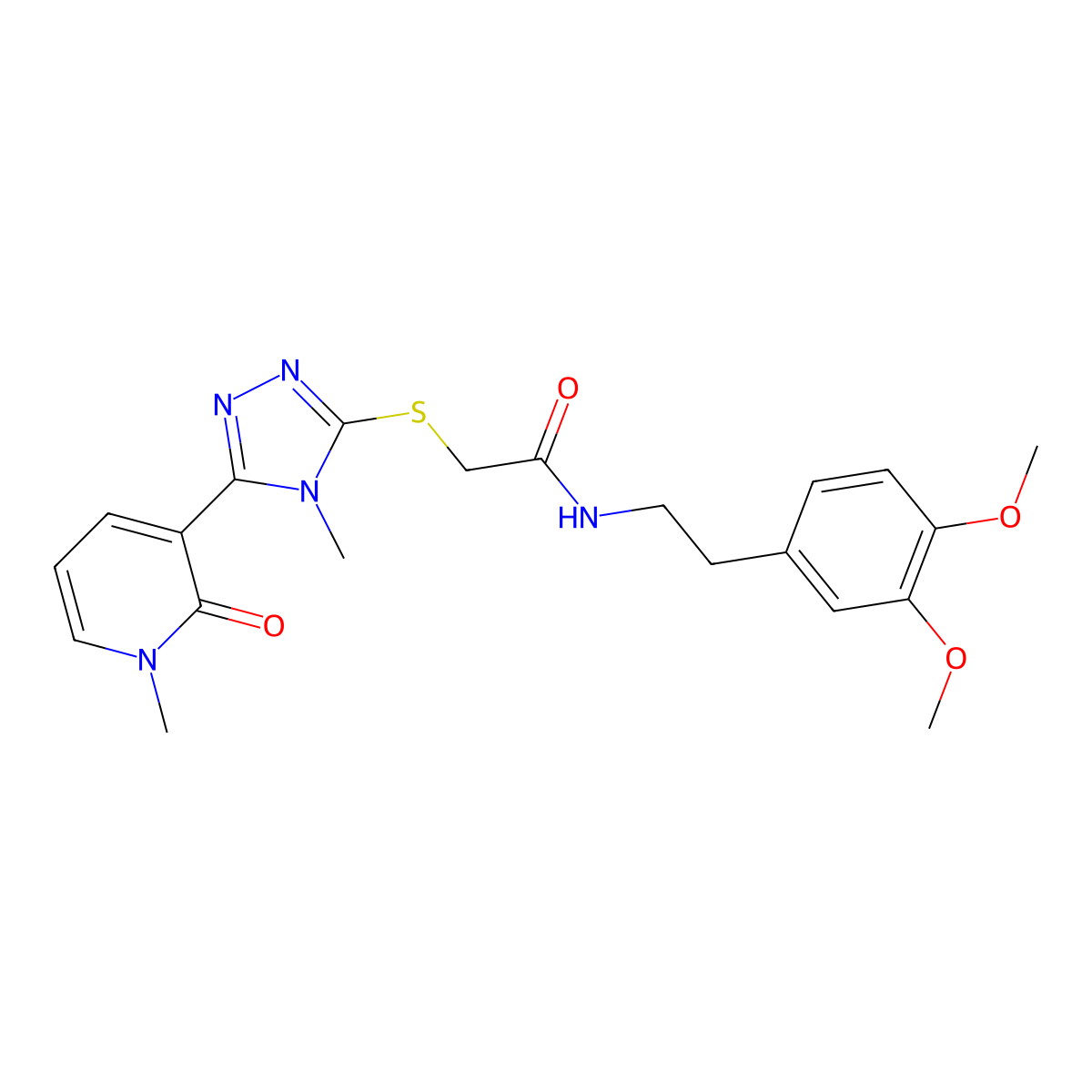 N-(3,4-dimethoxyphenethyl)-2-((4-methyl-5-(1-methyl-2-oxo-1,2-dihydropyridin-3-yl)-4H-1,2,4-triazol-3-yl)thio)acetamide molecular structure, CAS 1105227-32-4