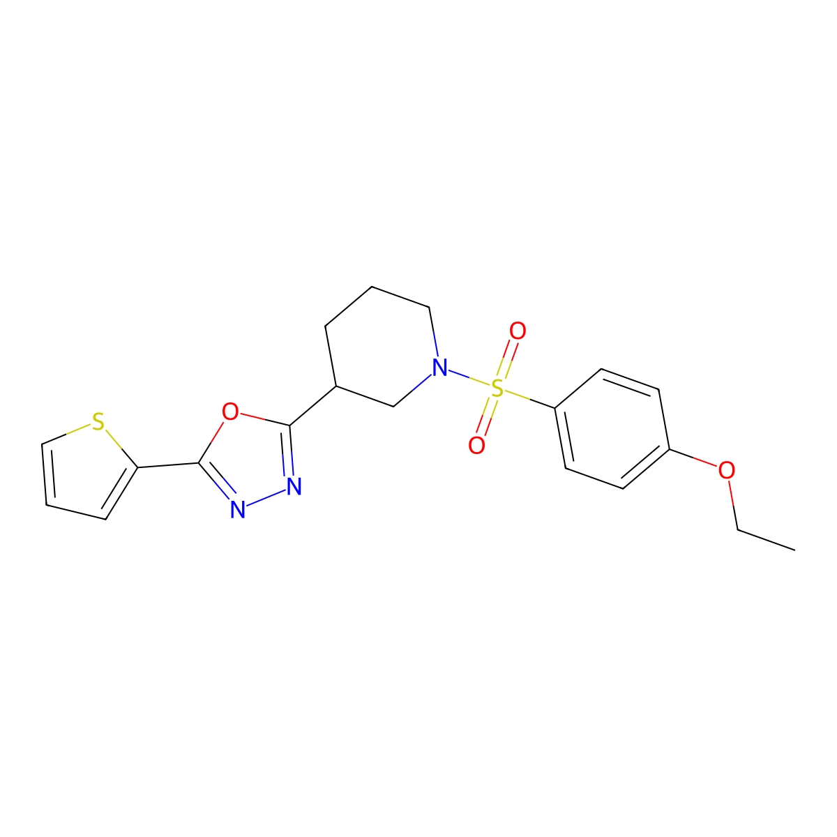 2-(1-((4-Ethoxyphenyl)sulfonyl)piperidin-3-yl)-5-(thiophen-2-yl)-1,3,4-oxadiazole molecular structure, CAS 1105227-33-5