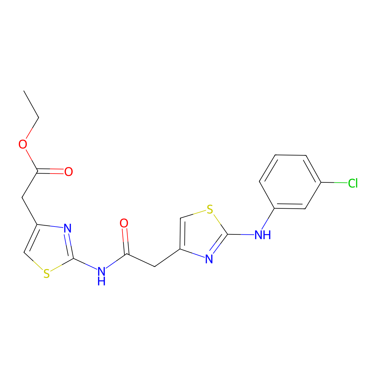 Ethyl 2-(2-(2-(2-((3-chlorophenyl)amino)thiazol-4-yl)acetamido)thiazol-4-yl)acetate molecular structure, CAS 1105227-37-9