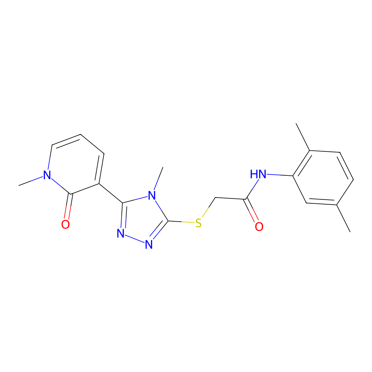 N-(2,5-dimethylphenyl)-2-{[4-methyl-5-(1-methyl-2-oxo-1,2-dihydropyridin-3-yl)-4H-1,2,4-triazol-3-yl]sulfanyl}acetamide molecular structure, CAS 1105227-39-1
