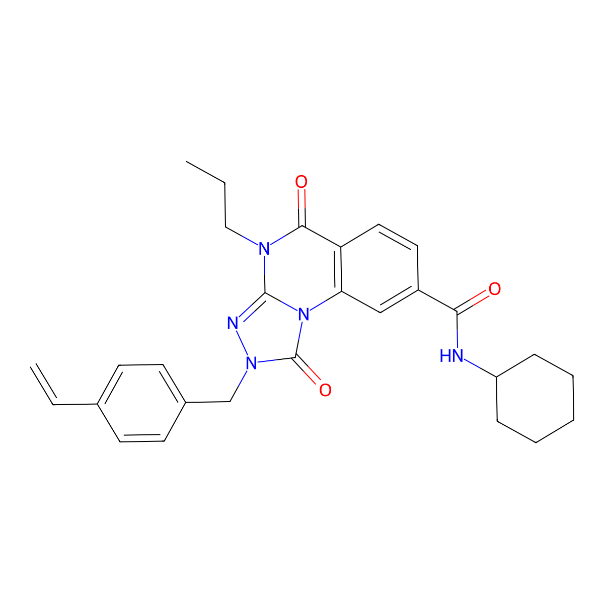 N-cyclohexyl-1,5-dioxo-4-propyl-2-(4-vinylbenzyl)-1,2,4,5-tetrahydro-[1,2,4]triazolo[4,3-a]quinazoline-8-carboxamide molecular structure, CAS 1105227-41-5