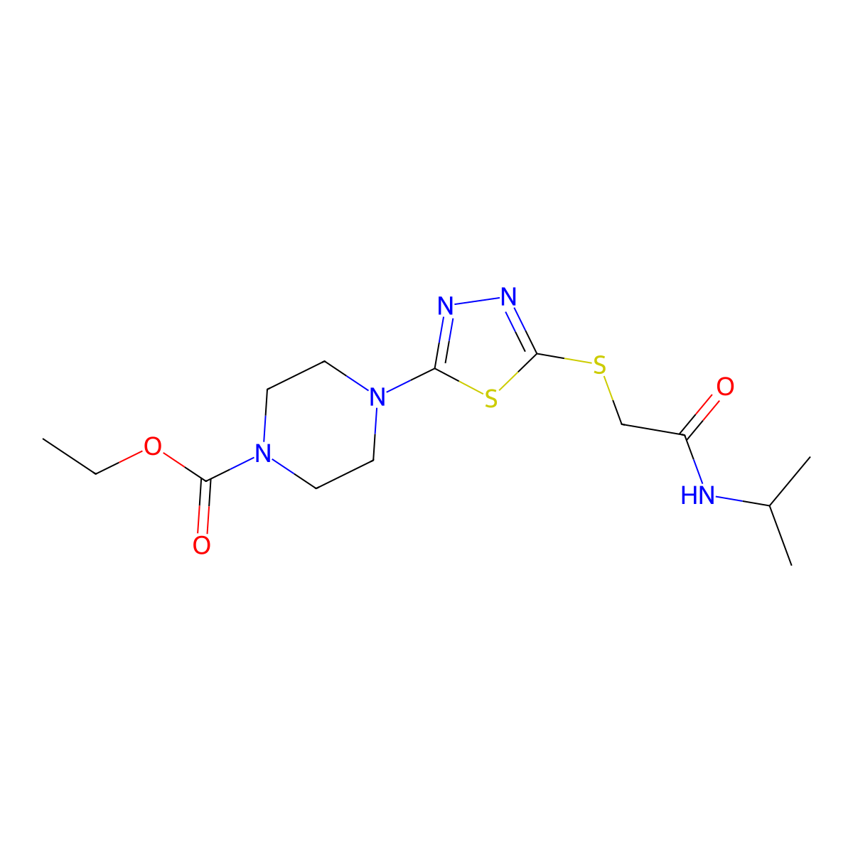 Ethyl 4-[5-({[(propan-2-yl)carbamoyl]methyl}sulfanyl)-1,3,4-thiadiazol-2-yl]piperazine-1-carboxylate molecular structure, CAS 1105227-44-8