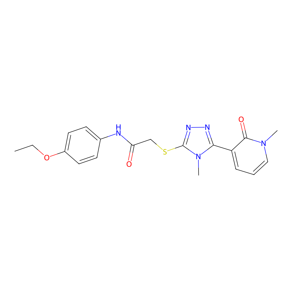 N-(4-ethoxyphenyl)-2-((4-methyl-5-(1-methyl-2-oxo-1,2-dihydropyridin-3-yl)-4H-1,2,4-triazol-3-yl)thio)acetamide molecular structure, CAS 1105227-47-1