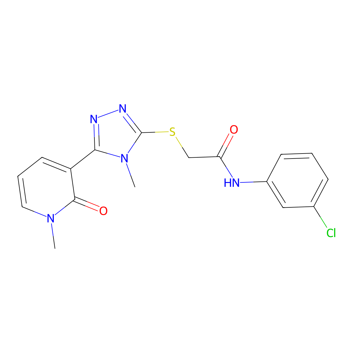 N-(3-chlorophenyl)-2-((4-methyl-5-(1-methyl-2-oxo-1,2-dihydropyridin-3-yl)-4H-1,2,4-triazol-3-yl)thio)acetamide molecular structure, CAS 1105227-55-1