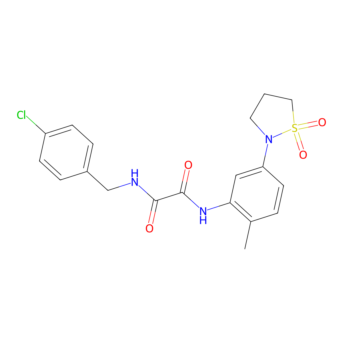 N1-(4-chlorobenzyl)-N2-(5-(1,1-dioxidoisothiazolidin-2-yl)-2-methylphenyl)oxalamide molecular structure, CAS 1105227-58-4