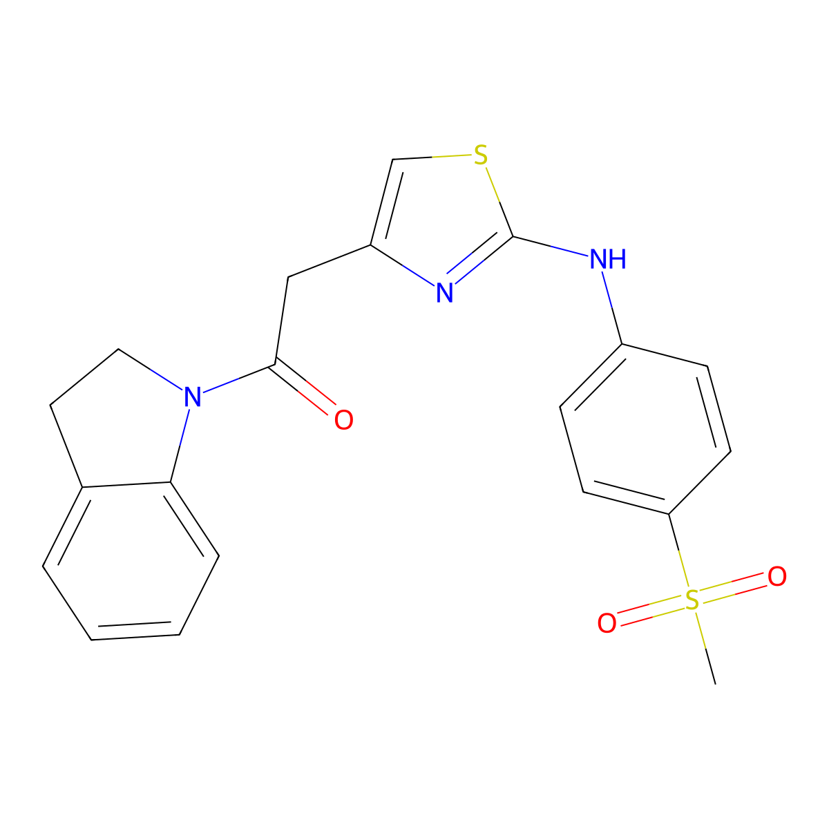 1-(Indolin-1-yl)-2-(2-((4-(methylsulfonyl)phenyl)amino)thiazol-4-yl)ethanone molecular structure, CAS 1105227-61-9