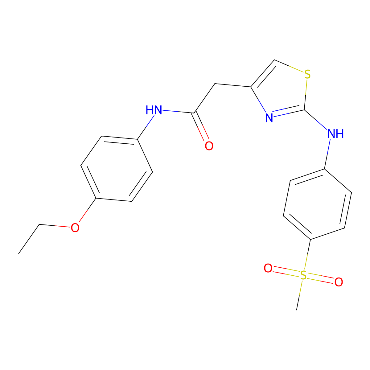 N-(4-ethoxyphenyl)-2-(2-((4-(methylsulfonyl)phenyl)amino)thiazol-4-yl)acetamide molecular structure, CAS 1105227-69-7