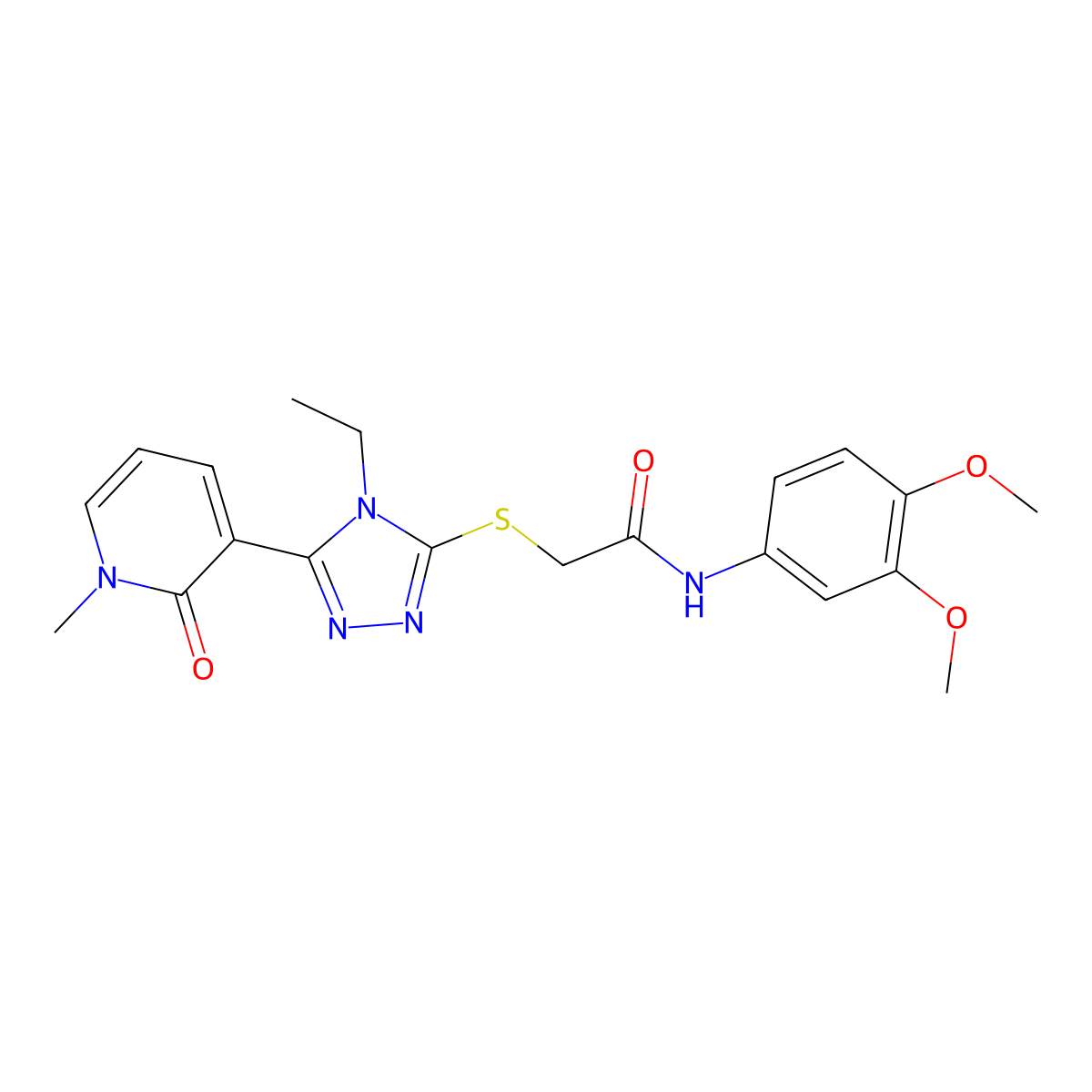 N-(3,4-dimethoxyphenyl)-2-((4-ethyl-5-(1-methyl-2-oxo-1,2-dihydropyridin-3-yl)-4H-1,2,4-triazol-3-yl)thio)acetamide molecular structure, CAS 1105227-71-1