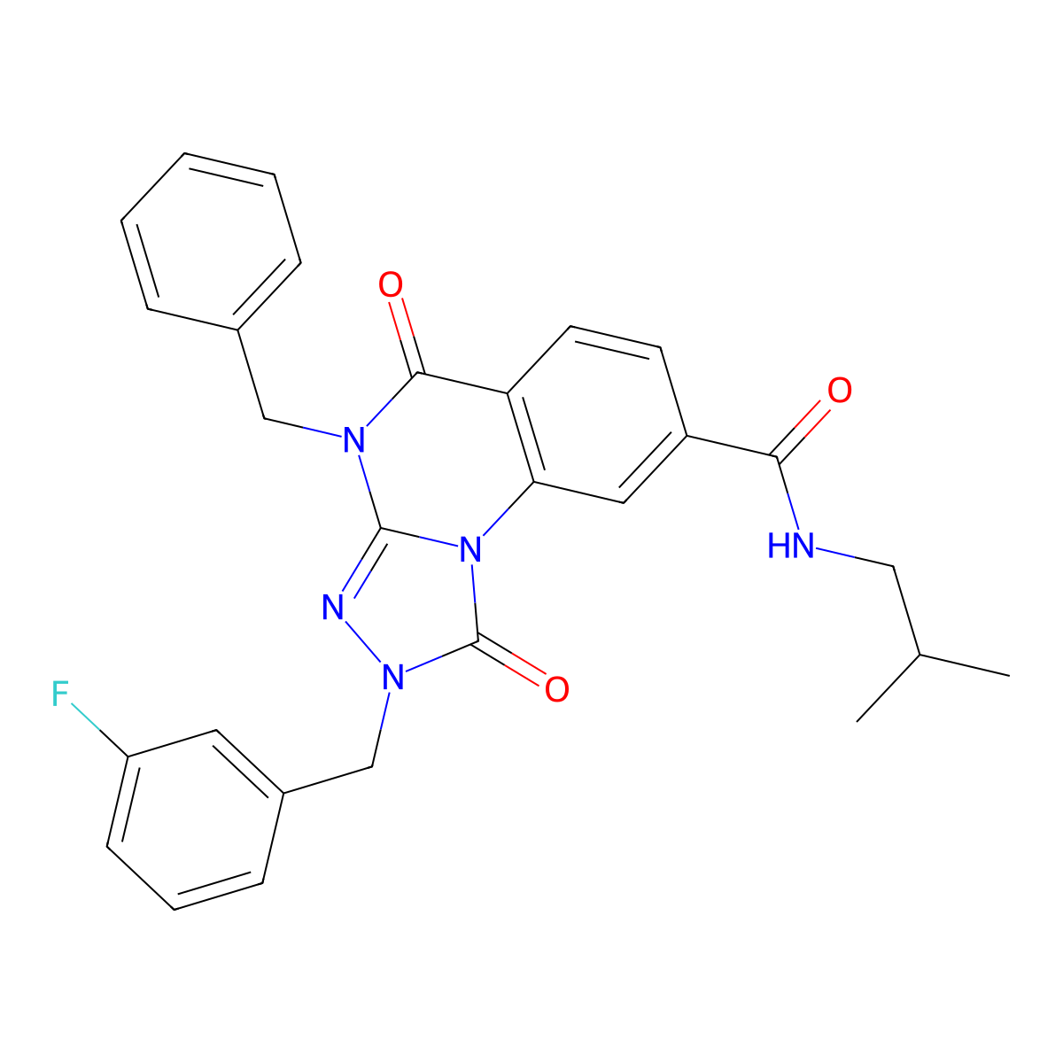 4-benzyl-2-(3-fluorobenzyl)-N-isobutyl-1,5-dioxo-1,2,4,5-tetrahydro-[1,2,4]triazolo[4,3-a]quinazoline-8-carboxamide molecular structure, CAS 1105227-72-2