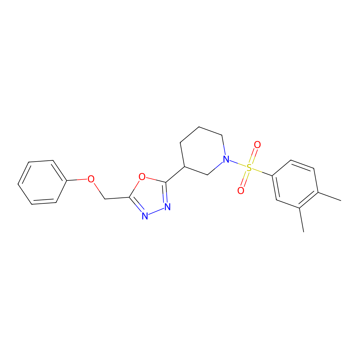 2-(1-((3,4-Dimethylphenyl)sulfonyl)piperidin-3-yl)-5-(phenoxymethyl)-1,3,4-oxadiazole molecular structure, CAS 1105227-73-3