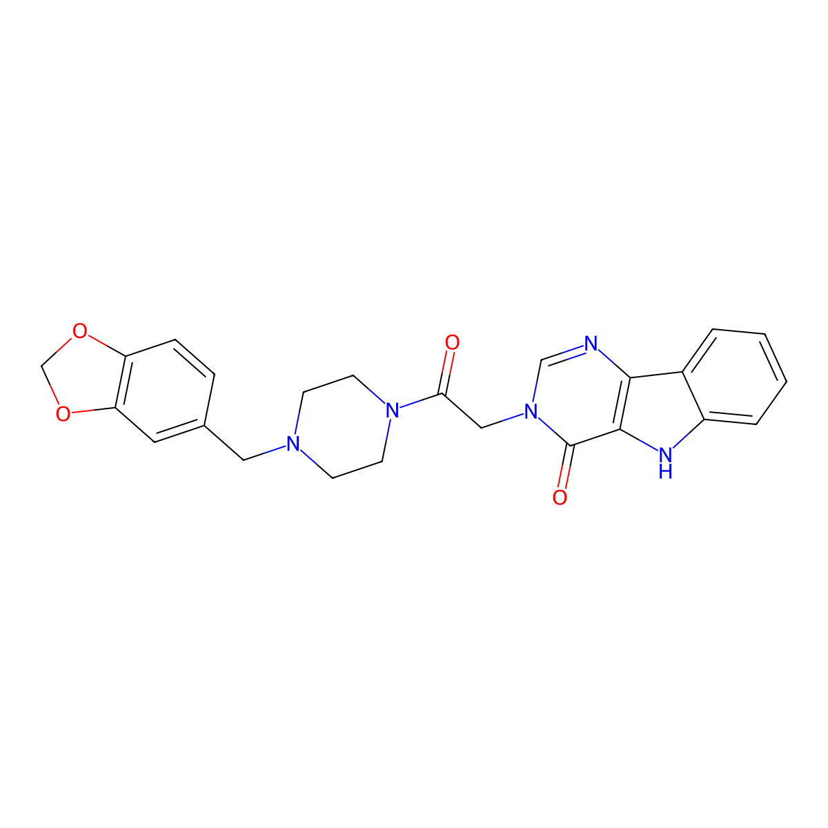 3-(2-(4-(benzo[d][1,3]dioxol-5-ylmethyl)piperazin-1-yl)-2-oxoethyl)-3H-pyrimido[5,4-b]indol-4(5H)-one molecular structure, CAS 1105227-78-8