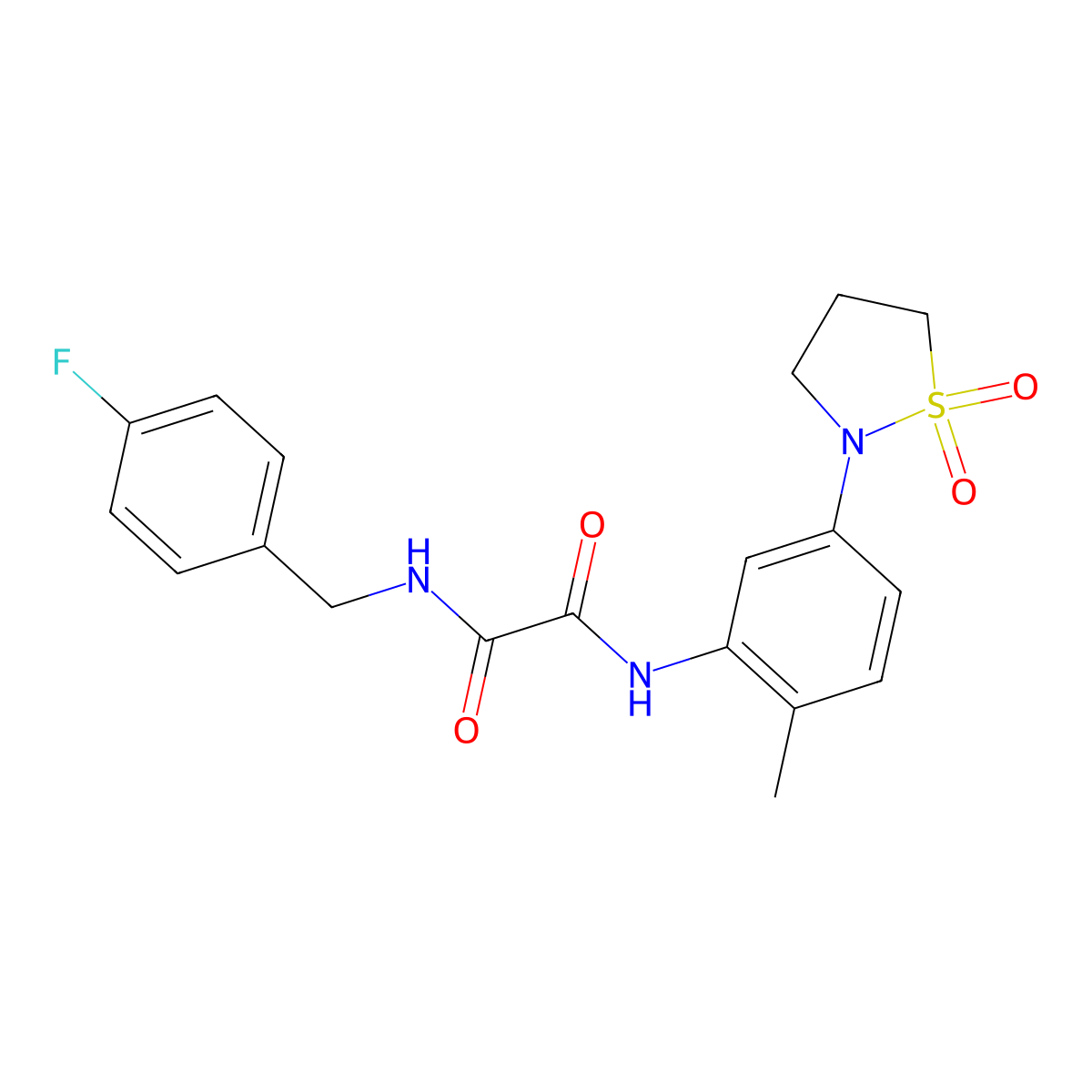 N1-(5-(1,1-dioxidoisothiazolidin-2-yl)-2-methylphenyl)-N2-(4-fluorobenzyl)oxalamide molecular structure, CAS 1105227-82-4