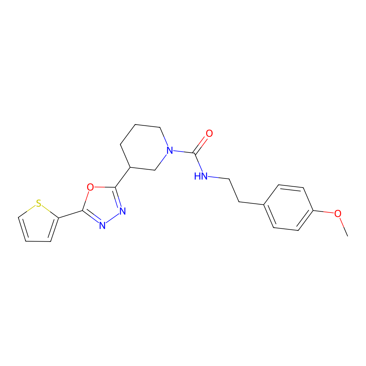 N-(4-methoxyphenethyl)-3-(5-(thiophen-2-yl)-1,3,4-oxadiazol-2-yl)piperidine-1-carboxamide molecular structure, CAS 1105227-89-1