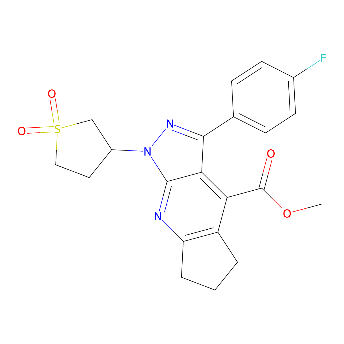 Methyl 1-(1,1-dioxidotetrahydrothiophen-3-yl)-3-(4-fluorophenyl)-1,5,6,7-tetrahydrocyclopenta[b]pyrazolo[4,3-e]pyridine-4-carboxylate molecular structure, CAS 1105227-93-7