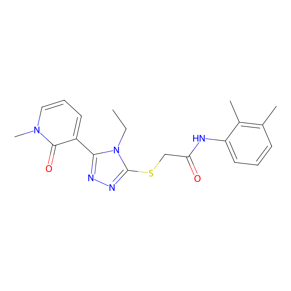 N-(2,3-dimethylphenyl)-2-((4-ethyl-5-(1-methyl-2-oxo-1,2-dihydropyridin-3-yl)-4H-1,2,4-triazol-3-yl)thio)acetamide molecular structure, CAS 1105228-03-2