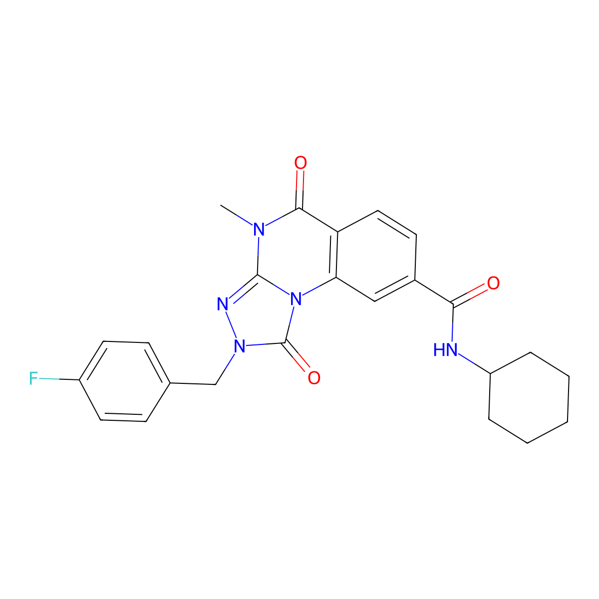 N-cyclohexyl-2-(4-fluorobenzyl)-4-methyl-1,5-dioxo-1,2,4,5-tetrahydro-[1,2,4]triazolo[4,3-a]quinazoline-8-carboxamide molecular structure, CAS 1105228-04-3