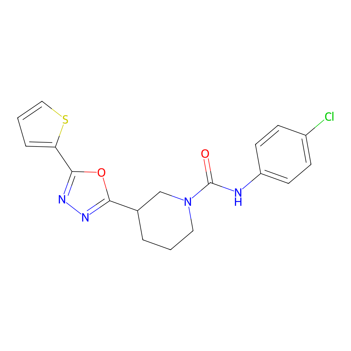 N-(4-chlorophenyl)-3-(5-(thiophen-2-yl)-1,3,4-oxadiazol-2-yl)piperidine-1-carboxamide molecular structure, CAS 1105228-05-4