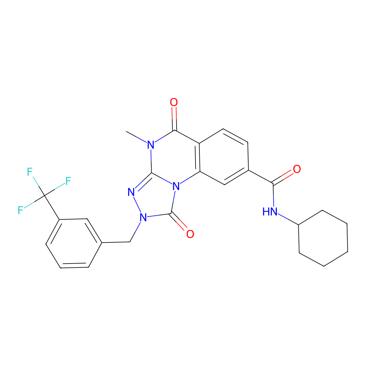 N-cyclohexyl-4-methyl-1,5-dioxo-2-{[3-(trifluoromethyl)phenyl]methyl}-1H,2H,4H,5H-[1,2,4]triazolo[4,3-a]quinazoline-8-carboxamide molecular structure, CAS 1105228-12-3