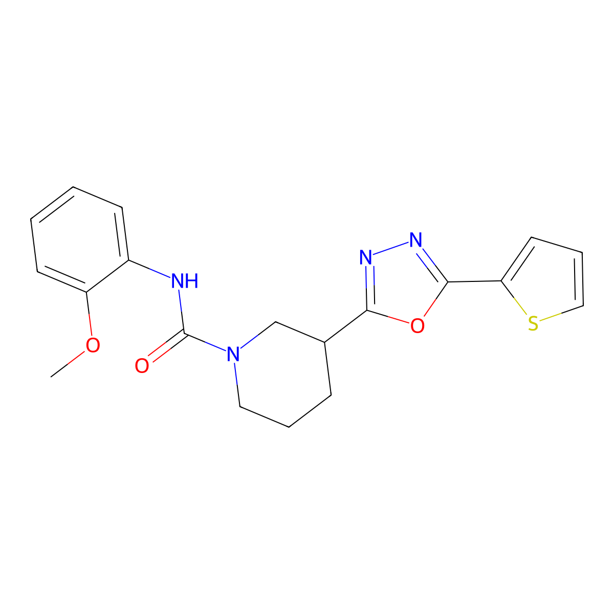 N-(2-methoxyphenyl)-3-(5-(thiophen-2-yl)-1,3,4-oxadiazol-2-yl)piperidine-1-carboxamide molecular structure, CAS 1105228-13-4