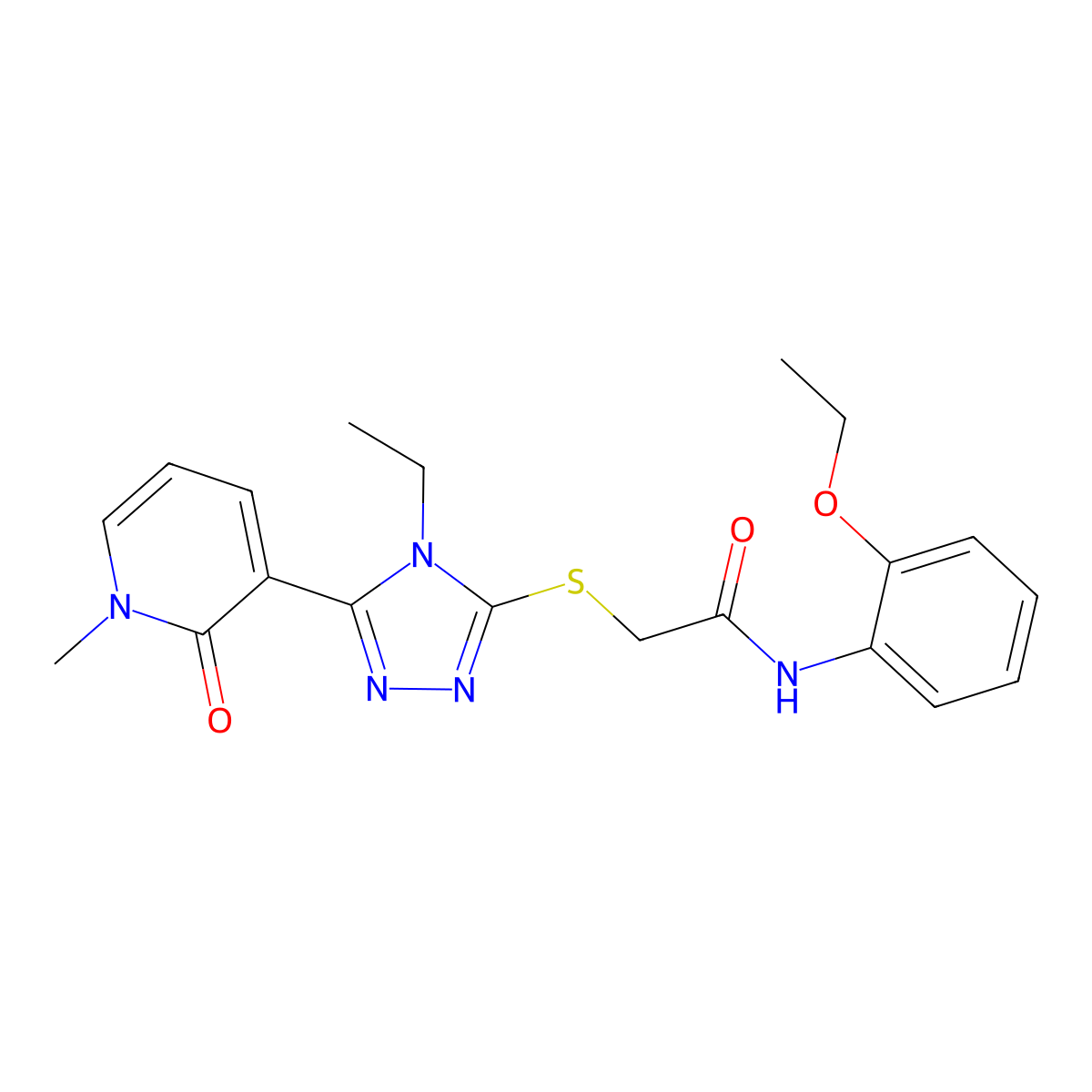 N-(2-ethoxyphenyl)-2-((4-ethyl-5-(1-methyl-2-oxo-1,2-dihydropyridin-3-yl)-4H-1,2,4-triazol-3-yl)thio)acetamide molecular structure, CAS 1105228-19-0