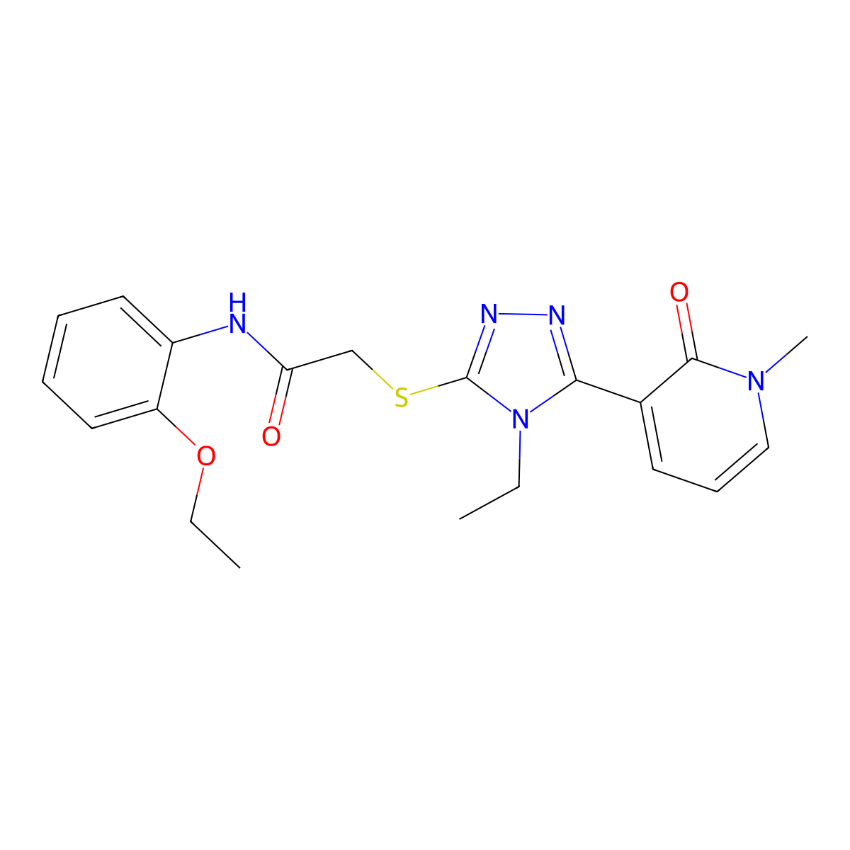N-(2-ethoxyphenyl)-2-((4-ethyl-5-(1-methyl-2-oxo-1,2-dihydropyridin-3-yl)-4H-1,2,4-triazol-3-yl)thio)acetamide molecular structure, CAS 1105228-19-0