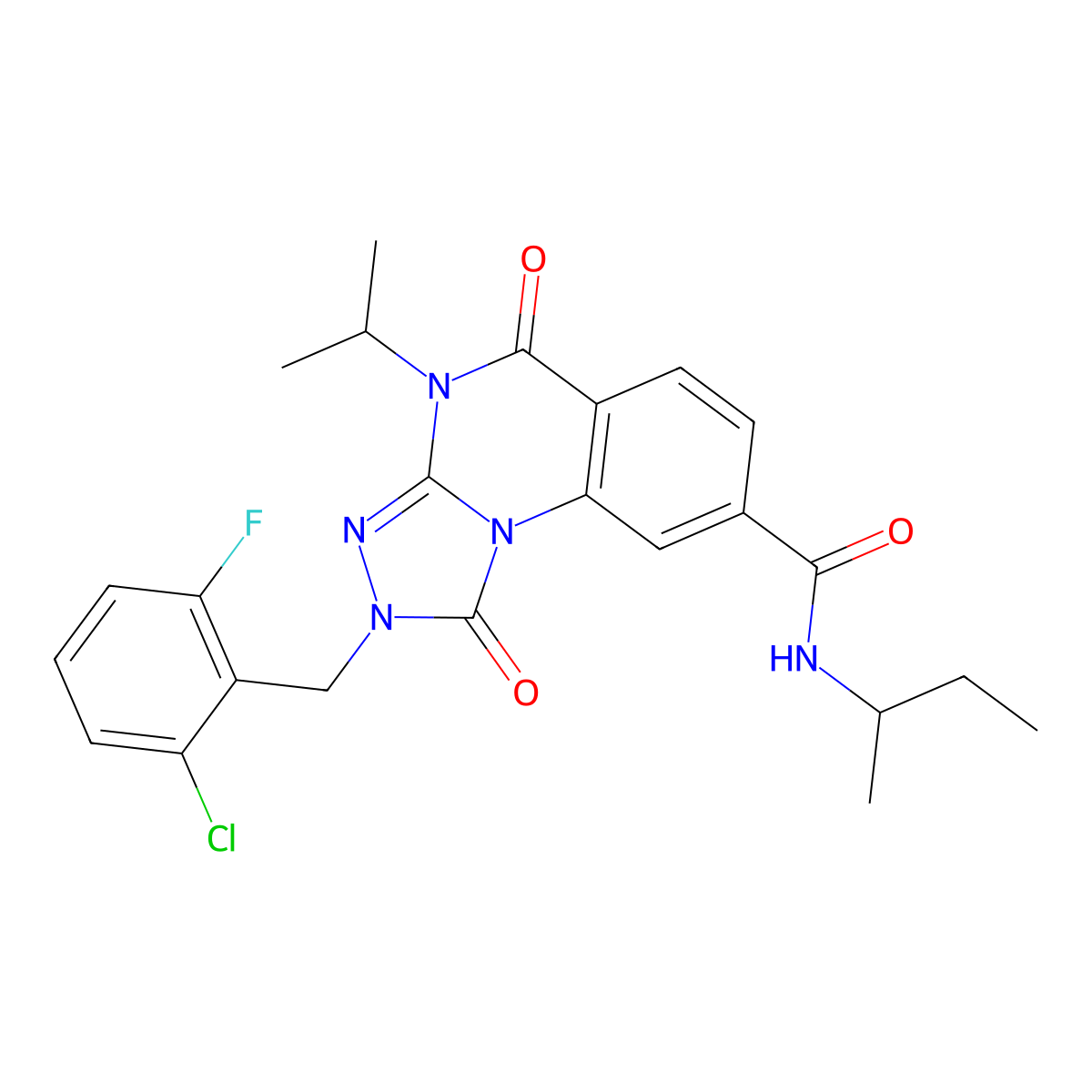 N-(sec-butyl)-2-(2-chloro-6-fluorobenzyl)-4-isopropyl-1,5-dioxo-1,2,4,5-tetrahydro-[1,2,4]triazolo[4,3-a]quinazoline-8-carboxamide molecular structure, CAS 1105228-20-3