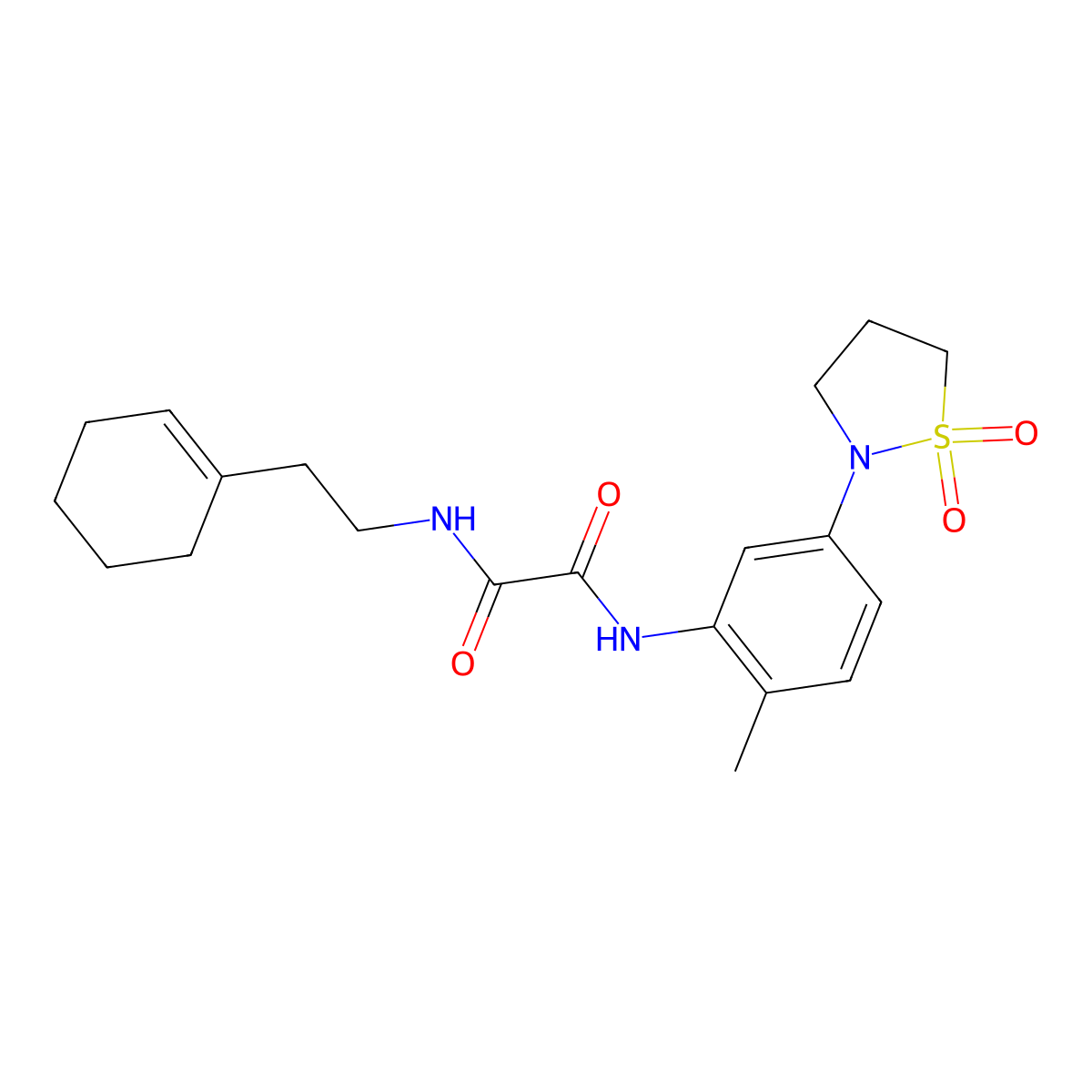 N1-(2-(cyclohex-1-en-1-yl)ethyl)-N2-(5-(1,1-dioxidoisothiazolidin-2-yl)-2-methylphenyl)oxalamide molecular structure, CAS 1105228-22-5