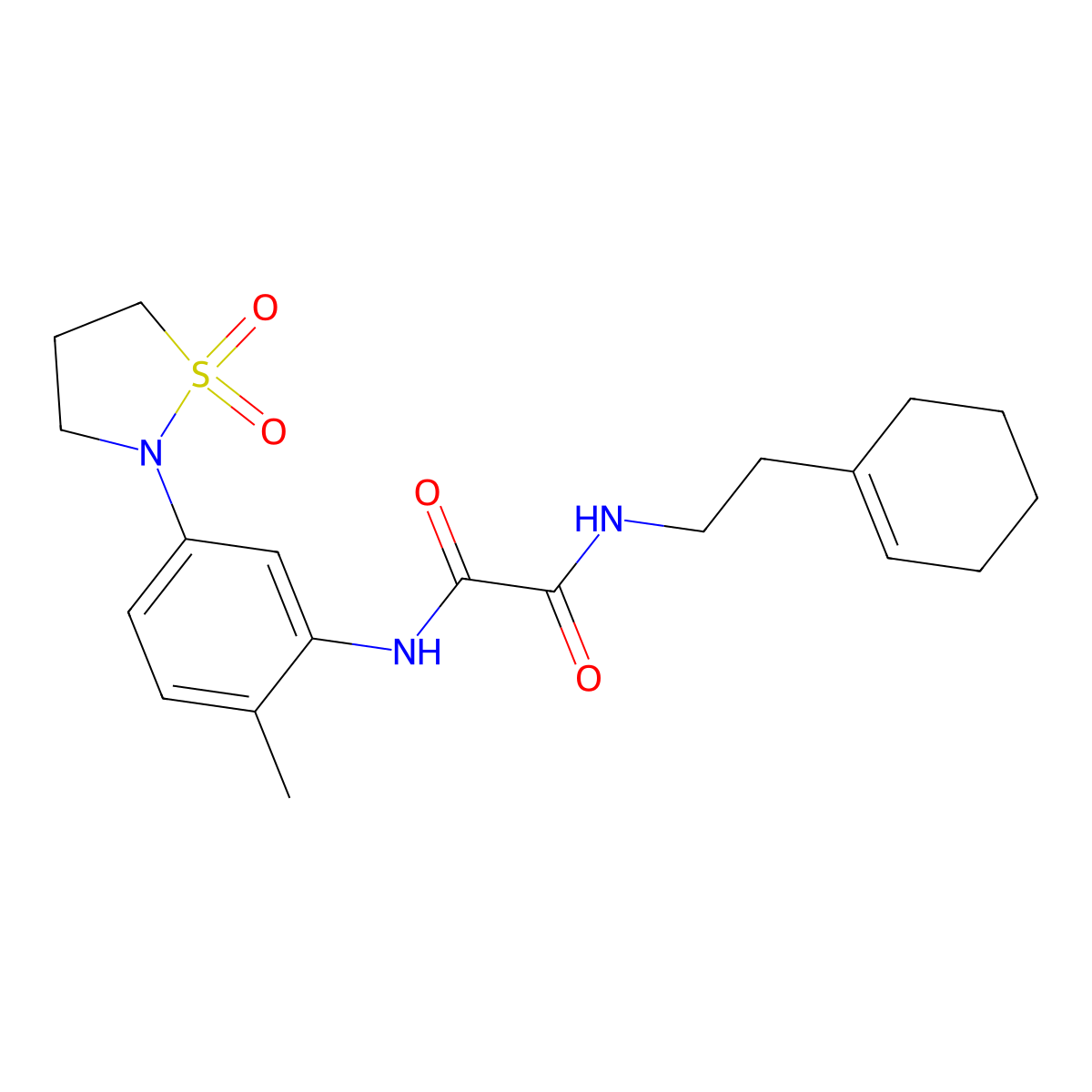 N1-(2-(cyclohex-1-en-1-yl)ethyl)-N2-(5-(1,1-dioxidoisothiazolidin-2-yl)-2-methylphenyl)oxalamide molecular structure, CAS 1105228-22-5