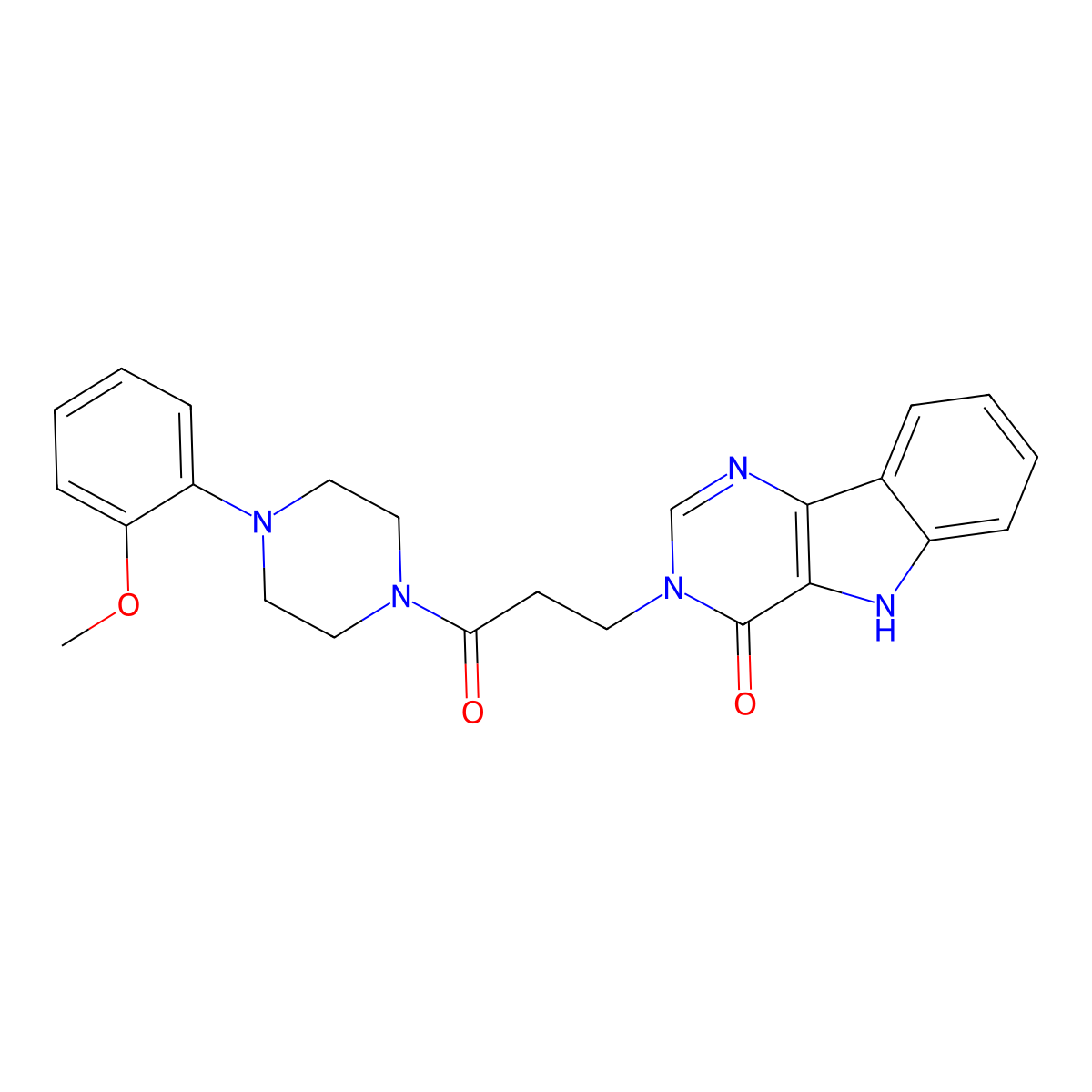3-(3-(4-(2-methoxyphenyl)piperazin-1-yl)-3-oxopropyl)-3H-pyrimido[5,4-b]indol-4(5H)-one molecular structure, CAS 1105228-26-9
