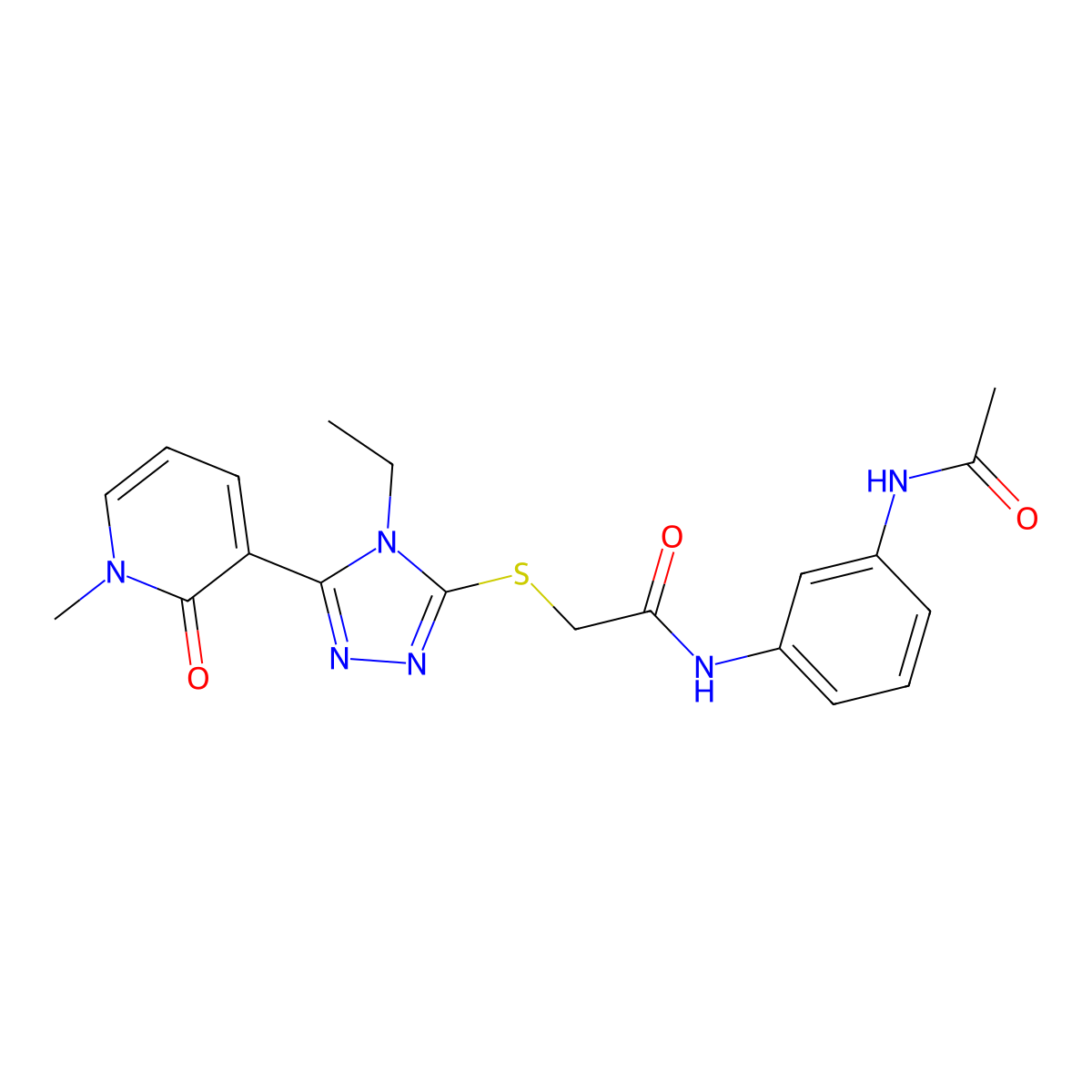 N-(3-acetamidophenyl)-2-((4-ethyl-5-(1-methyl-2-oxo-1,2-dihydropyridin-3-yl)-4H-1,2,4-triazol-3-yl)thio)acetamide molecular structure, CAS 1105228-27-0
