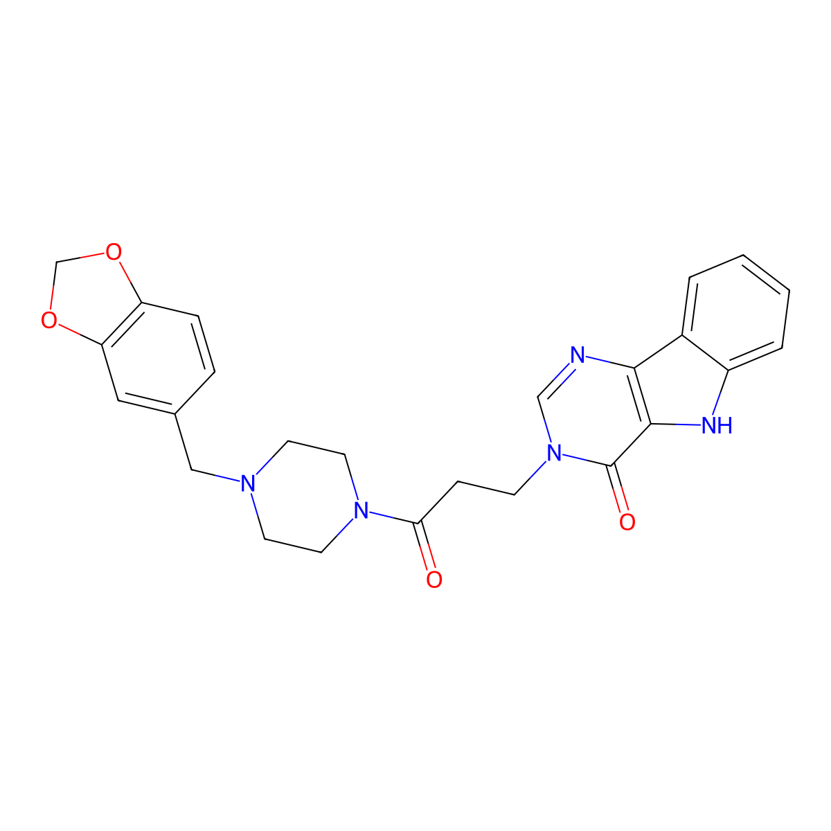 3-(3-(4-(benzo[d][1,3]dioxol-5-ylmethyl)piperazin-1-yl)-3-oxopropyl)-3H-pyrimido[5,4-b]indol-4(5H)-one molecular structure, CAS 1105228-34-9