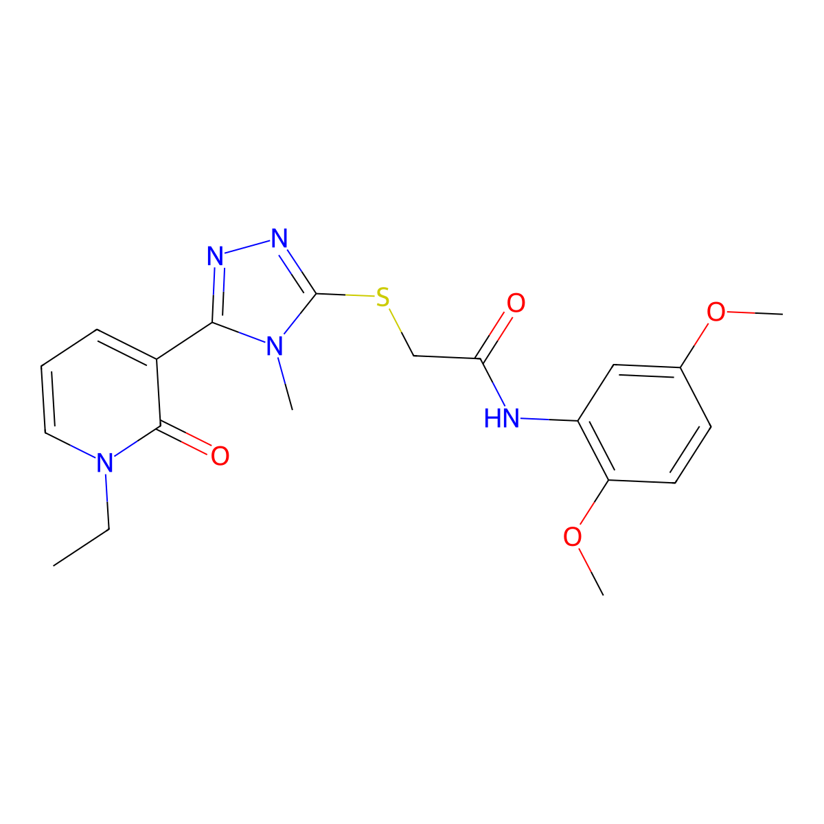 N-(2,5-dimethoxyphenyl)-2-((5-(1-ethyl-2-oxo-1,2-dihydropyridin-3-yl)-4-methyl-4H-1,2,4-triazol-3-yl)thio)acetamide molecular structure, CAS 1105228-35-0