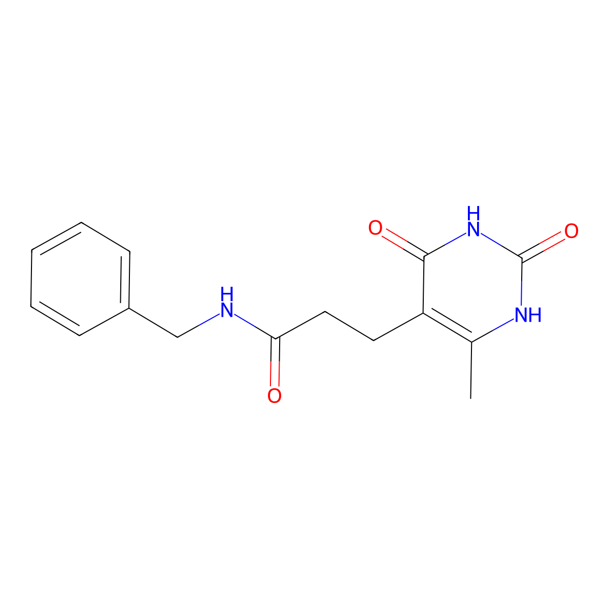 N-benzyl-3-(6-methyl-2,4-dioxo-1,2,3,4-tetrahydropyrimidin-5-yl)propanamide molecular structure, CAS 1105228-40-7