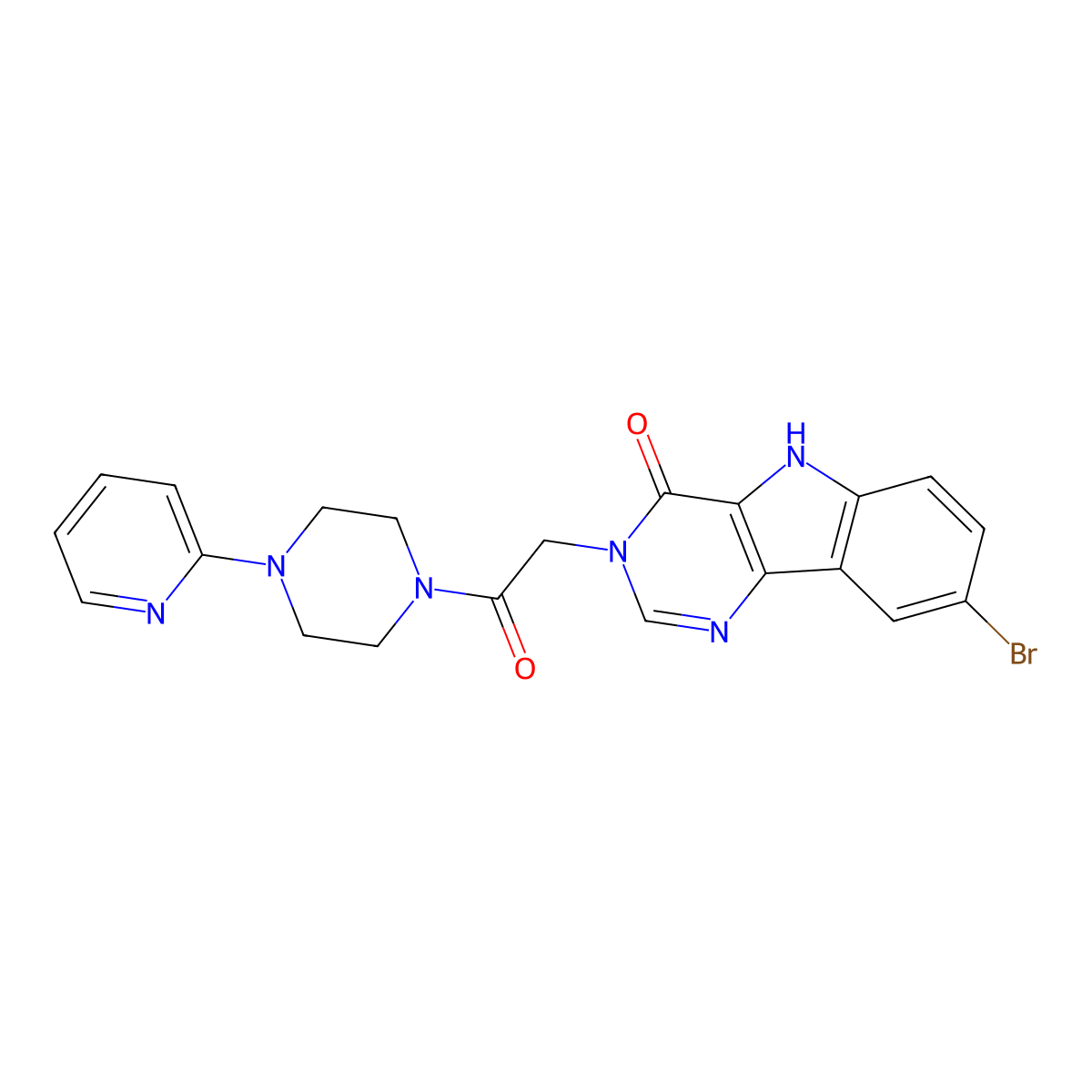 8-bromo-3-(2-oxo-2-(4-(pyridin-2-yl)piperazin-1-yl)ethyl)-3H-pyrimido[5,4-b]indol-4(5H)-one molecular structure, CAS 1105228-44-1