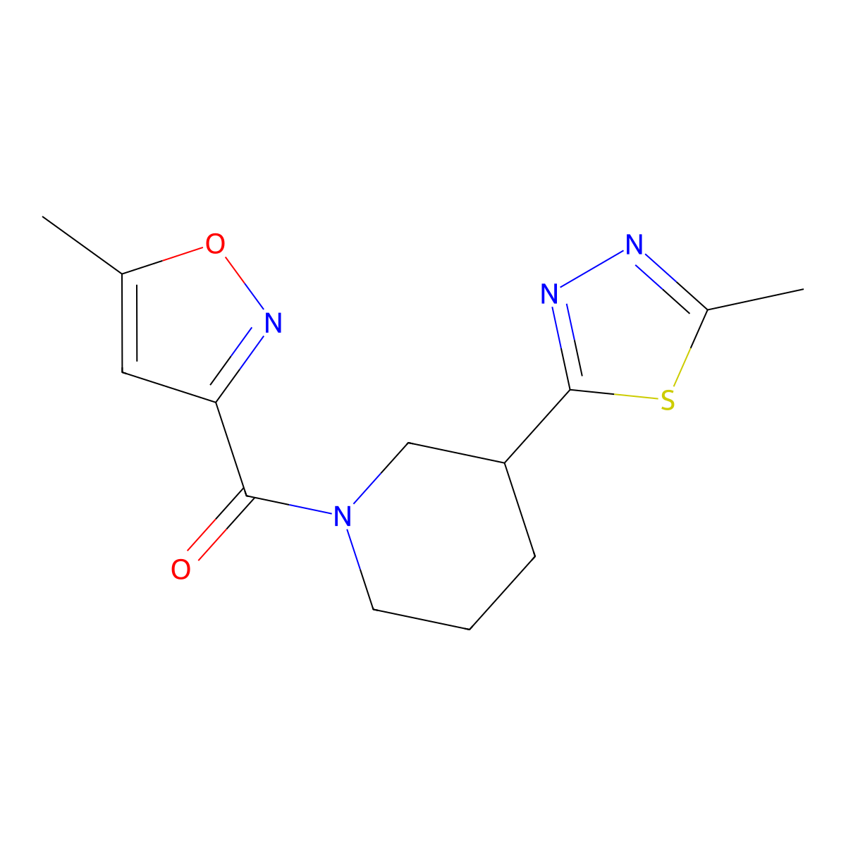 (3-(5-Methyl-1,3,4-thiadiazol-2-yl)piperidin-1-yl)(5-methylisoxazol-3-yl)methanone molecular structure, CAS 1105228-45-2