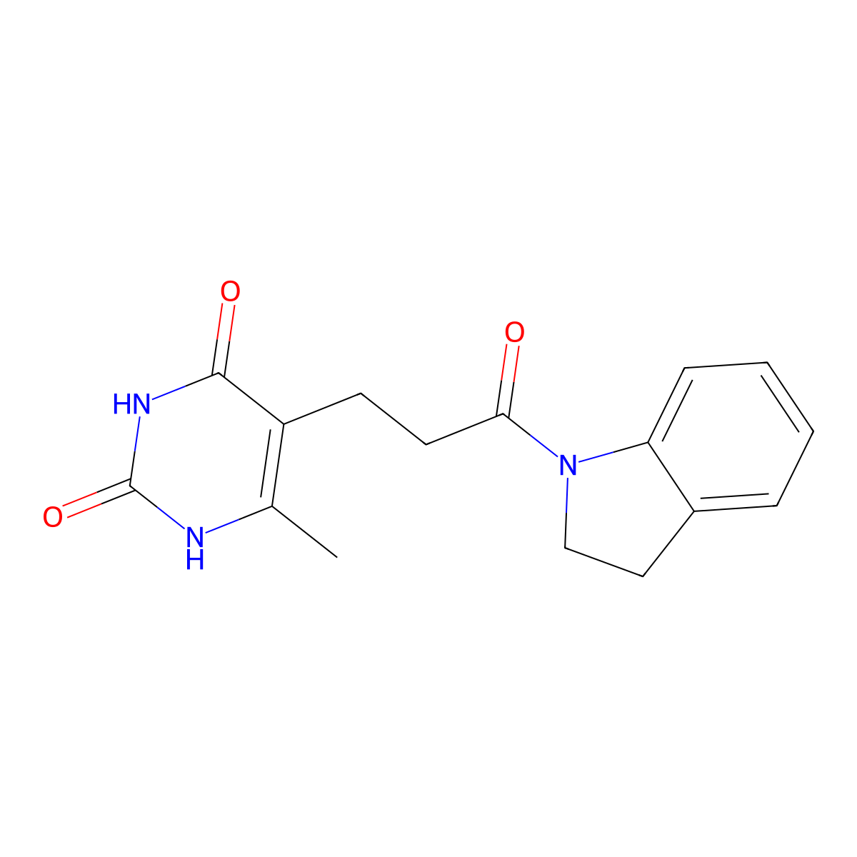 5-(3-(indolin-1-yl)-3-oxopropyl)-6-methylpyrimidine-2,4(1H,3H)-dione molecular structure, CAS 1105228-56-5