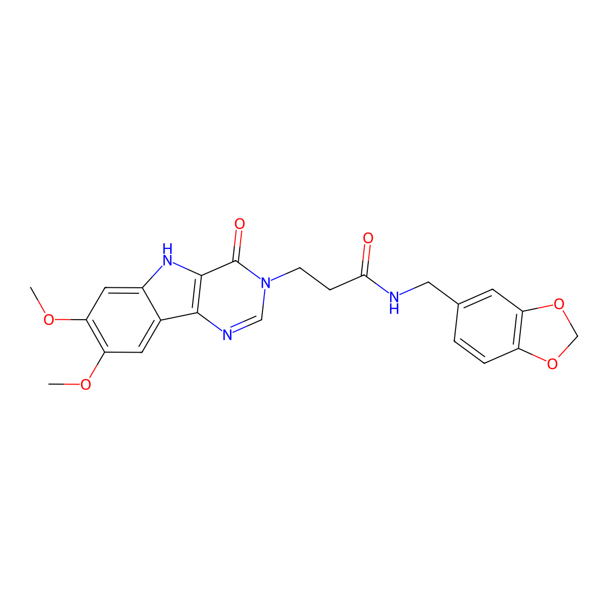 N-[(2H-1,3-benzodioxol-5-yl)methyl]-3-{7,8-dimethoxy-4-oxo-3H,4H,5H-pyrimido[5,4-b]indol-3-yl}propanamide molecular structure, CAS 1105228-58-7