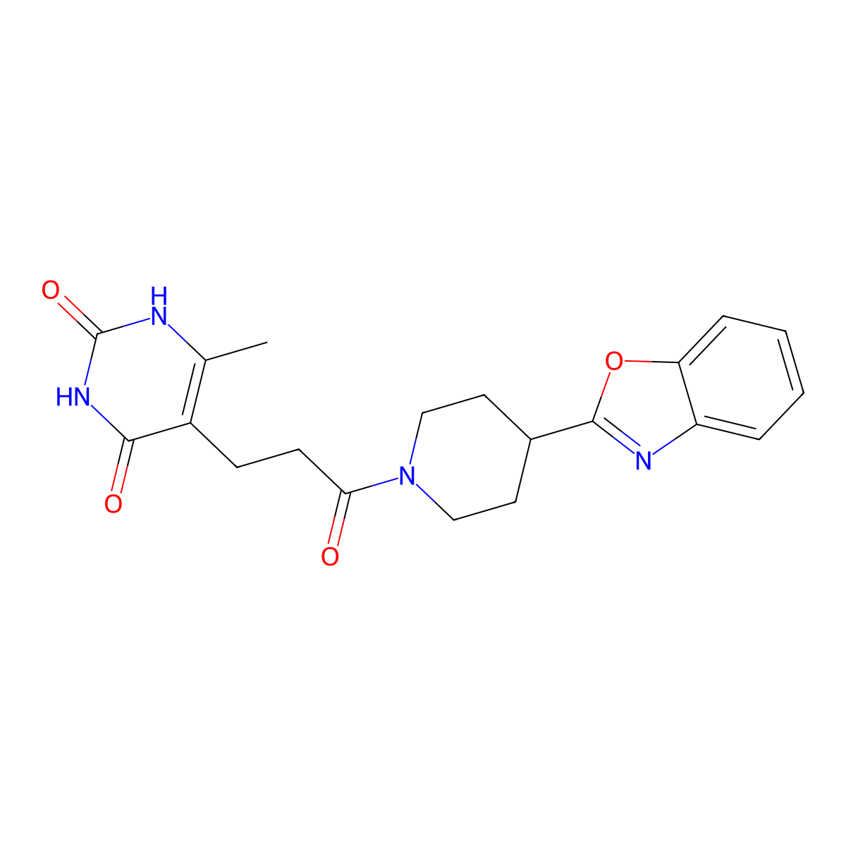 5-(3-(4-(benzo[d]oxazol-2-yl)piperidin-1-yl)-3-oxopropyl)-6-methylpyrimidine-2,4(1H,3H)-dione molecular structure, CAS 1105228-64-5