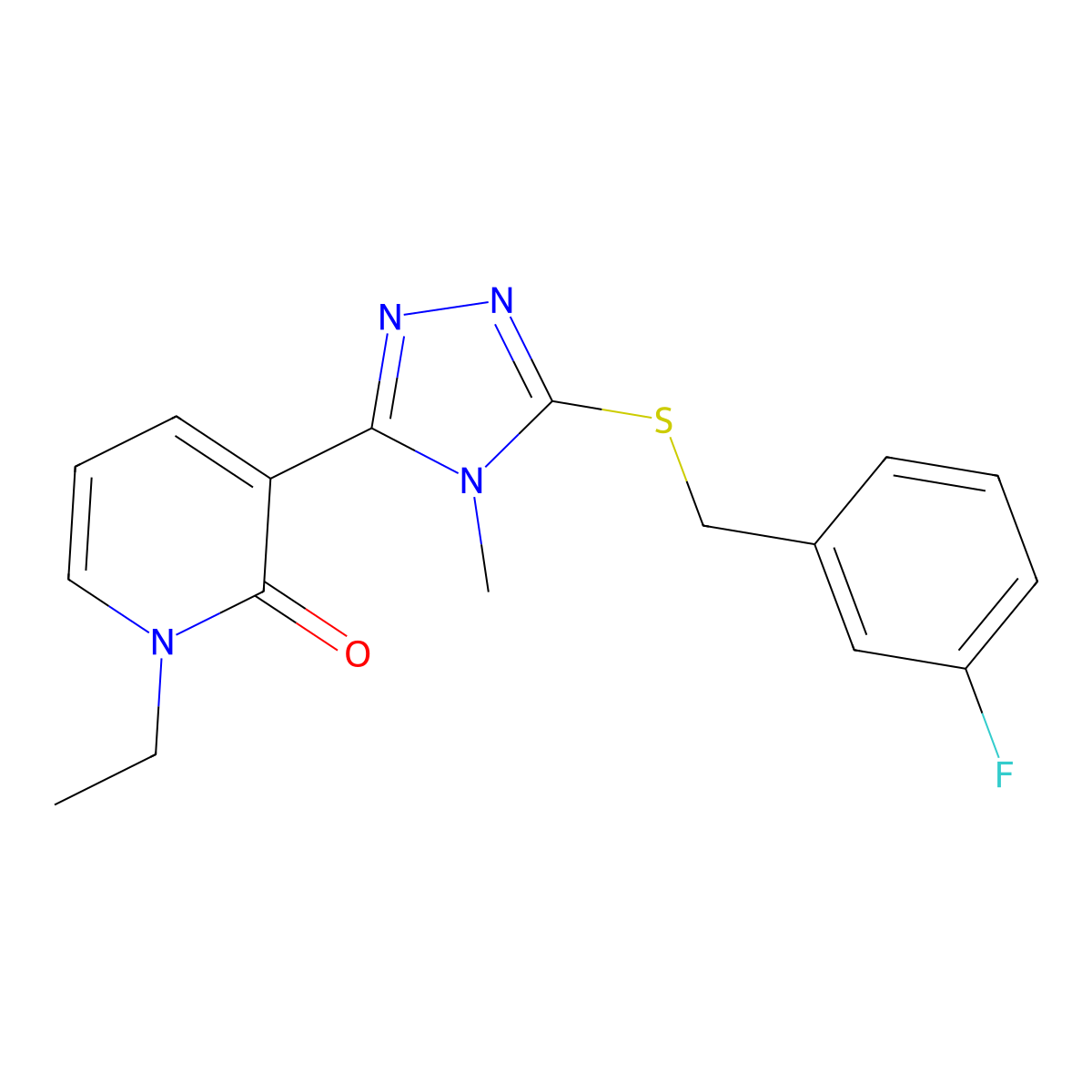 1-ethyl-3-(5-((3-fluorobenzyl)thio)-4-methyl-4H-1,2,4-triazol-3-yl)pyridin-2(1H)-one molecular structure, CAS 1105228-75-8