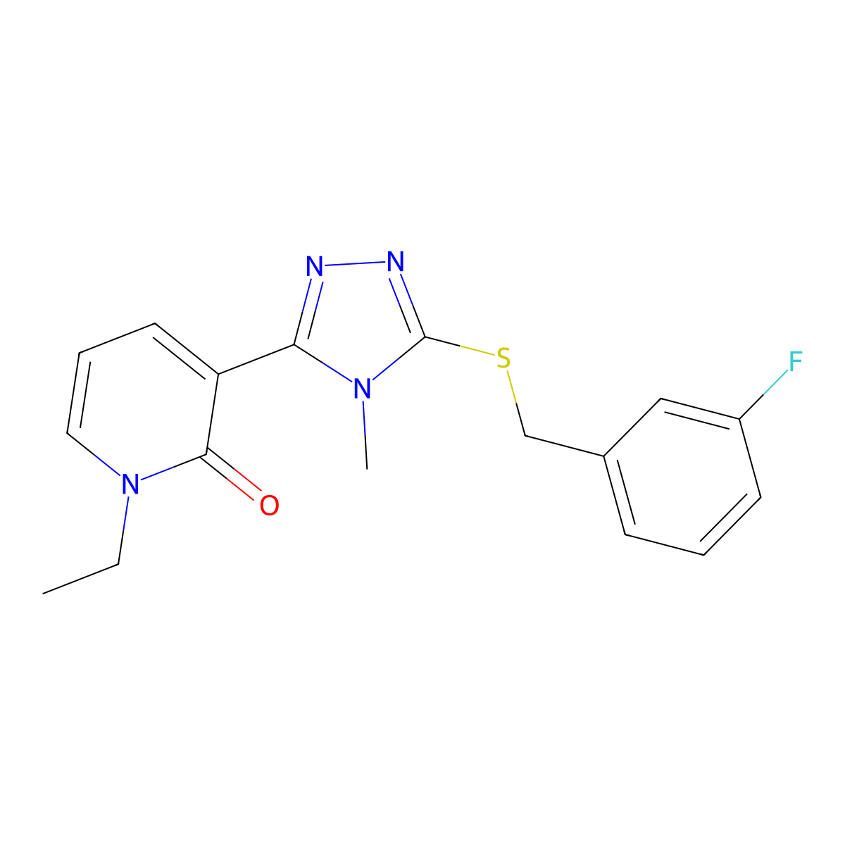 1-ethyl-3-(5-((3-fluorobenzyl)thio)-4-methyl-4H-1,2,4-triazol-3-yl)pyridin-2(1H)-one molecular structure, CAS 1105228-75-8