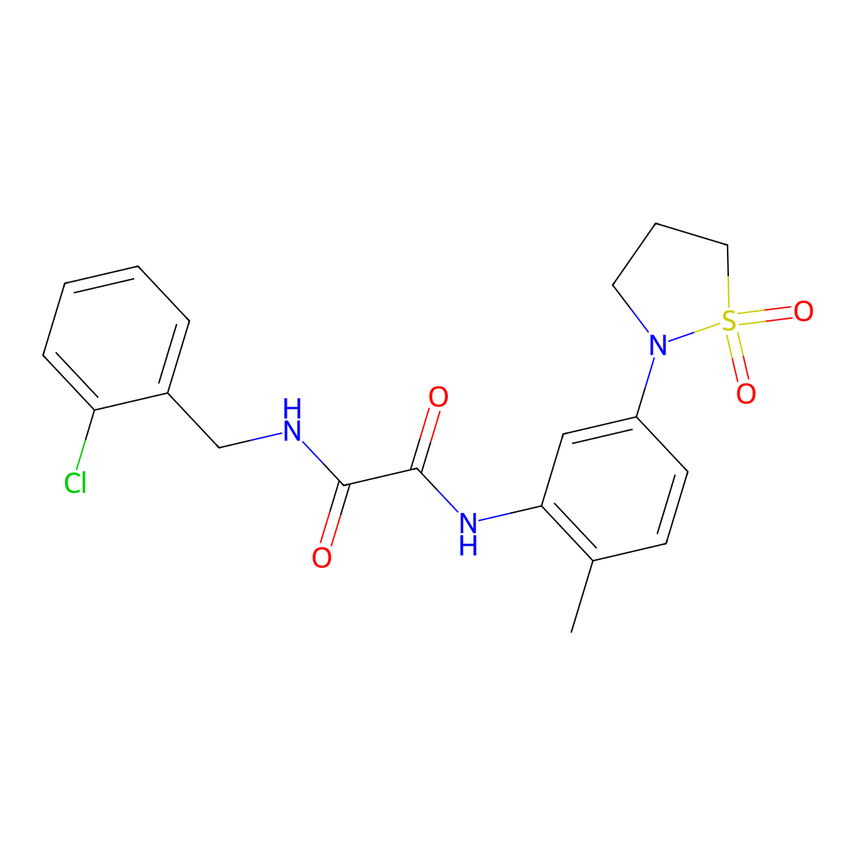 N1-(2-chlorobenzyl)-N2-(5-(1,1-dioxidoisothiazolidin-2-yl)-2-methylphenyl)oxalamide molecular structure, CAS 1105228-78-1